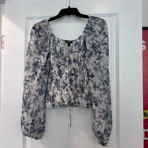 Express Metallic Stripe Floral V-Neck Smocked Top